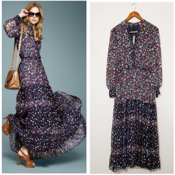 MNG by Mango | Dresses | Mango Navy Blue Ohio Floral Long Sleeve Maxi Dress  | Poshmark